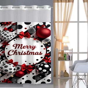 Christmas Shower Curtain Waffle Weave Waterproof Double Layer With Detachable Liner Hookless Ring Bathroom Holiday Decor