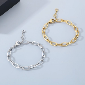 Minimalist Paperclip Link Chain Bracelet Stainless Steel Adjustable High Polish Jewelry For Men Women