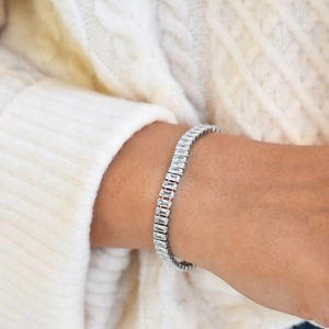 Baguette Cut Zircon Tennis Bracelet Brass Real Gold Plated Sparkling Jewelry For Women Trendy Party Accessory