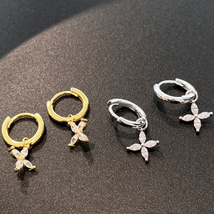 925 Sterling Silver Clover Flower Hoop Earrings For Women Marquise Cut Rhinestone Dangle Earrings Fashion Jewelry Gift