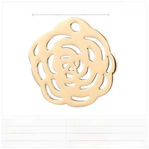 Vue détaillée du pendentif rose creuse de 15mm en acier inoxydable doré avec tailles