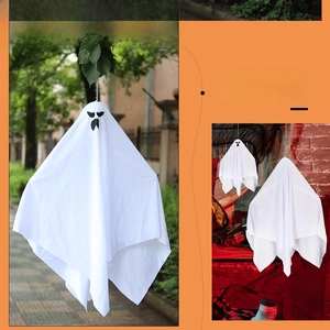 Hanging white ghost Halloween decoration with cute facial expression for outdoor yard party
