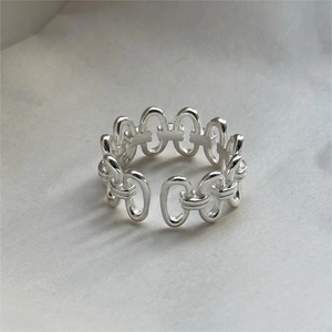 S925 sterling silver minimalist hollow chain ring with high polish finish in silver
