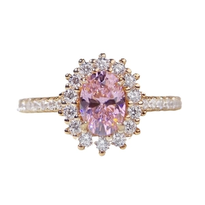 Exquisite 925 sterling silver ring with oval pink diamond and 18K rose gold plating