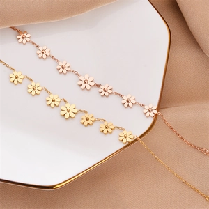 Daisy Flower Bracelet Necklace Titanium Steel Non-fading Elegant Korean Style Jewelry For Women Girls Adjustable Chain