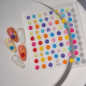 Stickers à ongles fleurs 5D en relief Co-087 avec motifs colorés 3D pour manucure créative
