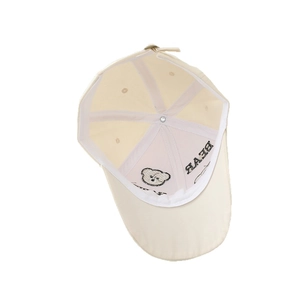 Kids cream beige baseball cap with internal Bear embroidery and 6-panel breathable design