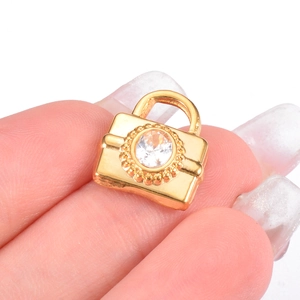 Retro gold lock pendant with zircon inlay for DIY jewelry making stainless steel accessory