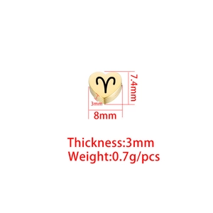 Golden stainless steel heart pendant with Aries zodiac symbol and product dimensions