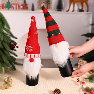 Christmas gnome wine bottle covers set with snowflake knits and bell details