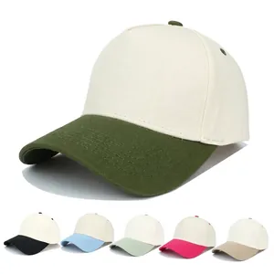 Two-tone cotton baseball cap in cream and olive with five color options for unisex