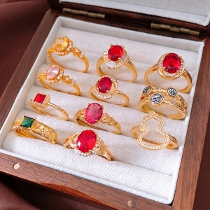 Vintage Zirkonia Ring Retro Luxus Kupfer Vergoldet Verstellbare Oeffnung Geometrischer Handschmuck Fuer Damen