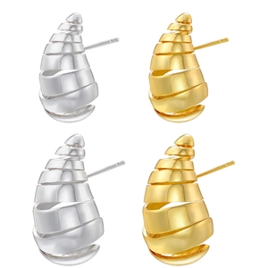 Minimalist gold and silver spiral drop earrings with a polished geometric cone design
