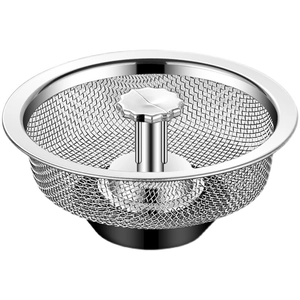 Stainless steel kitchen sink strainer with fine mesh and black seal ring for drainage