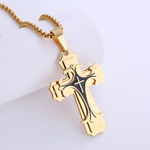 Hip Hop Cross Pendant Necklace 316L Stainless Steel Mirror Polished Religious Gothic Style For Men