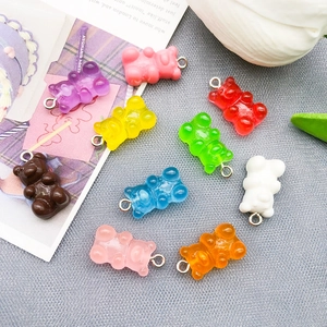 Set of colorful resin gummy bear pendants with silver metal loops for DIY jewelry making