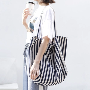 Classic navy and white striped canvas tote bag with large capacity and sturdy handles