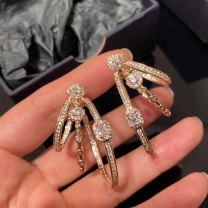 French Palace Style Geometric Hollow Triple Layer Earrings With 925 Sterling Silver Earring Post And Zircon Luxury Women