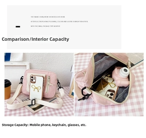 Interior view showing capacity of pink mini canvas bucket bag with everyday essentials