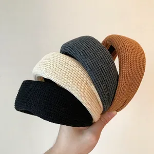 Knitted wide sponge headband set in black, cream, grey and caramel colors