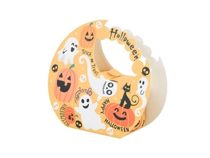 Detail of Halloween pumpkin moon gift box showing the 3D structure and handle
