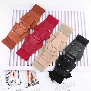 Elastic wide corset belt in four colors with leather square buckle for women dresses