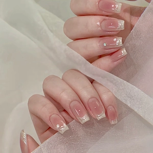 Press On Nails Reusable Artificial Finger Nails With 3D Rhinestones Artificial Pearls Elegant Cat Eye French Style For Women