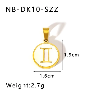 Spécifications de taille et de poids pour le pendentif Gémeaux avec nacre et or 18 carats