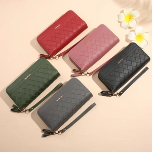 Minimalist long quilted wallets with double zippers and wristlet in five vibrant colors