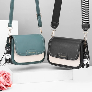 Fashionable PU leather crossbody square bags in green and black with cute bear charms
