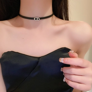 Gothic style faux leather choker necklace with silver CD metal buckle for women