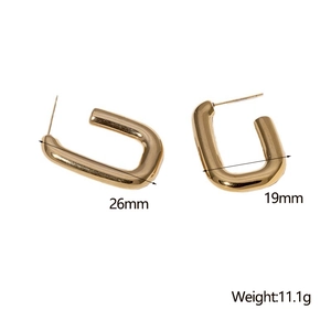 Polished 18K gold plated U-shaped earrings with 26mm length and 11.1g total weight