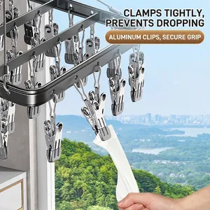 Aluminum alloy drying rack with multi-clips for socks and laundry on balcony