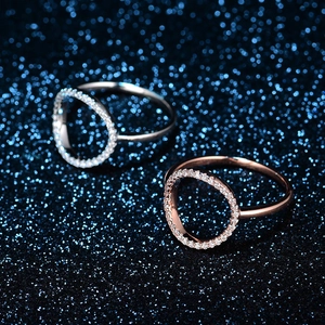 Hollow round S925 silver rings with full pavé diamonds in silver and rose gold finishes
