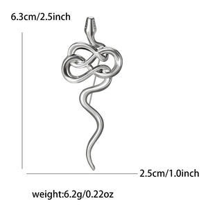 Silver snake brooch dimensions showing 6.3cm length and 6.2g weight details