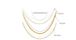 Detailed size measurement chart for the three-layer gold blade style necklace set