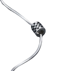 Titanium steel checkerboard cylinder pendant necklace with polished silver snake chain