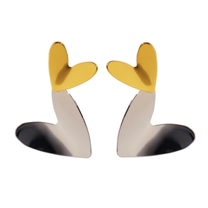 Polished gold and silver heart-shaped earrings with minimalist geometric origami design