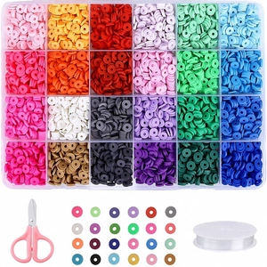 Multicolor Polymer Clay Heishi Beads Kit For DIY Jewelry Making Kit With Scissors And Elastic Cord Colorful Spacer Beads For Bracelet Necklace Making