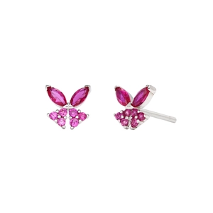 Elegant S925 sterling silver butterfly stud earrings with pink zircon gemstones for women