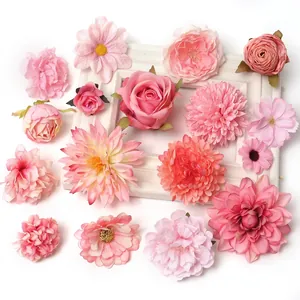 Surtido de cabezas de flores artificiales rosas para bodas y accesorios de pelo DIY
