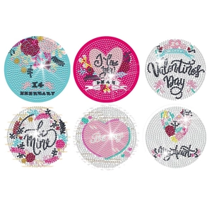6pcs DIY Valentine's Day diamond painting acrylic coasters with floral and heart patterns