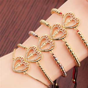 Heart Charm Bracelet With Religious Saint Figure Copper Zircon Inlaid Adjustable Ethnic Style Jewelry For Women