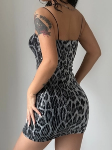 Sexy leopard print sequin cami mini dress for women with slim fit and metallic finish