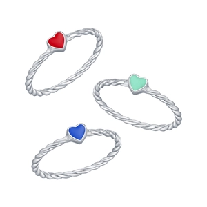 S925 sterling silver twist ring with colorful heart-shaped enamel charms set of three