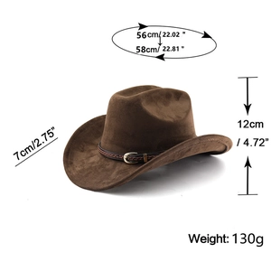 Classic dark brown suede cowboy hat with measurements of brim 7cm and height 12cm