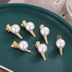Set of 6 classic gold duckbill hair clips with large white pearls for women accessories