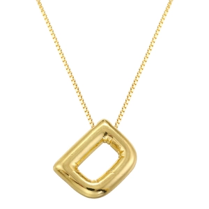 Detail of 3D puffy balloon style letter D pendant with gold-plated polished box chain