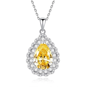 Water drop 8A yellow carbon diamond necklace in S925 sterling silver with halo setting