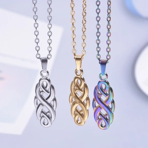 Three-color stainless steel witch knot necklaces with gold, silver and rainbow finishes